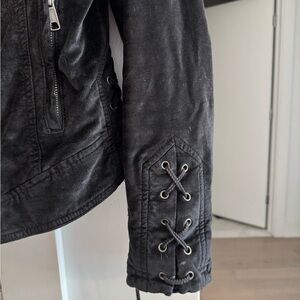 Free People Lacey Velvet Corset Lace-Up Moto Black Jacket